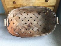 PRICE REDUCED  - -  Vintage Woven Wood Laundry Hamper
