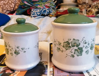 2 Vintage JAY IMPORT COMPANY stoneware green ivy jars