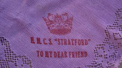 WWII = H.M.C.S. STRATFORD = SWEETHEART HANDKERCHIEF, View more
