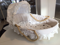 Infant bassinet 32”x18” with eyelet canopy, sides, pad and sheet