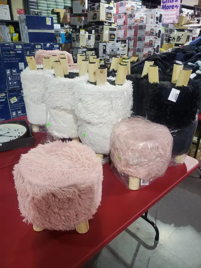 Round Foot Stool with Wooden Legs – Pink, Black & White in Other in City of Toronto - Image 5