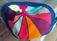 Hand-Made Round, Colourful Knitted Pillow Cover