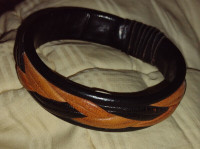 Vintage Black & Brown Leather Bangle unisex bracelet