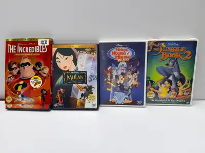 Collection of four classic Disney animated films on DVD, including: The Incredibles, Mulan, Mickey's...