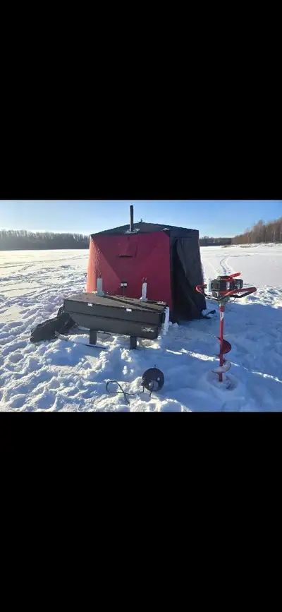 Insulated ice fishing tent and auger package, View more