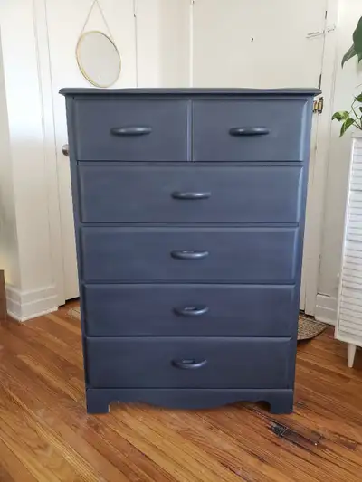 Gorgeous Refinished Solid Wood Classic Black Vintage Tallboy , View more