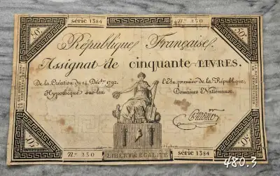 50 Livres. Assignat de France 14 Déc 1792 Assigner, View more