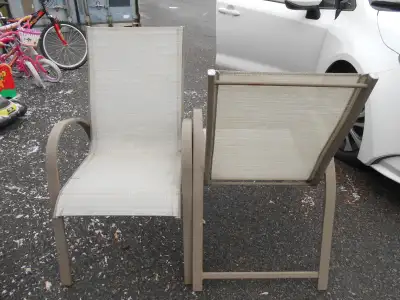 Pair stackable aluminum frame lawnchairs plastic canvas backs, View more