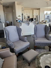 Highback Accent Arm Chairs & Matching Foot Stool