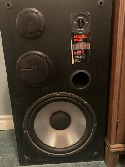 Hi fidelity Aciustic Audio sterio speakers 12 x 15 x 27” high floor speakers. Excellent sound with a...