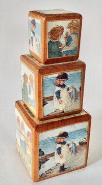 Antiquité Magnifiques blocs en bois. Illustrations "Bord de mer"