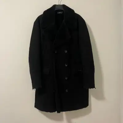 Zara Double Breasted Long Shearling Coat Jacket Black Size XL, View more