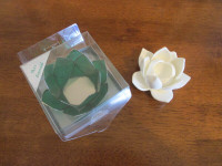 Set of Lotus Candle Holders, Natural Shell and Ceramic