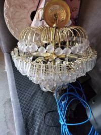 Gold plated chandelier light with crystals