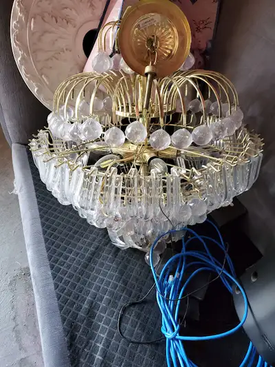 Gold plated chandelier light with crystals, View more