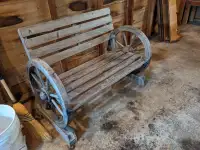 Wooden Wagon Wheel Garden Bench