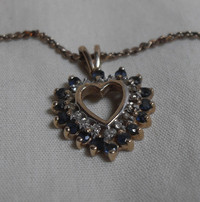 14k - yellow gold Sapphire and Diamond heart pendant