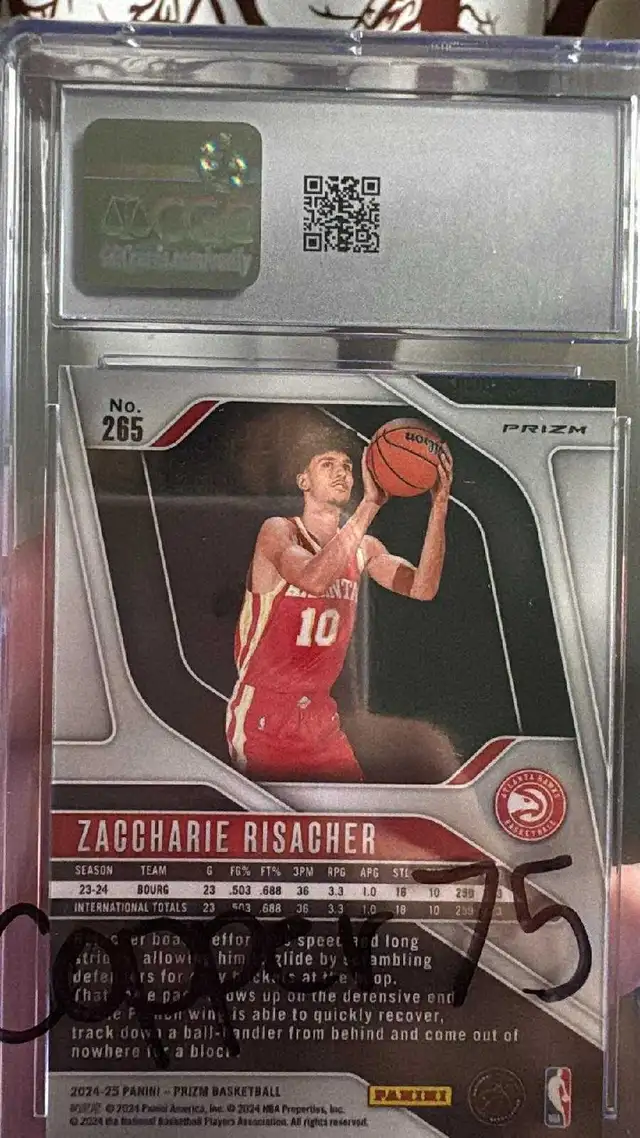 2024-25 Panini Prizm Zaccharie Risacher Silver CGC 9.5 in Arts & Collectibles in Oshawa / Durham Region - Image 3