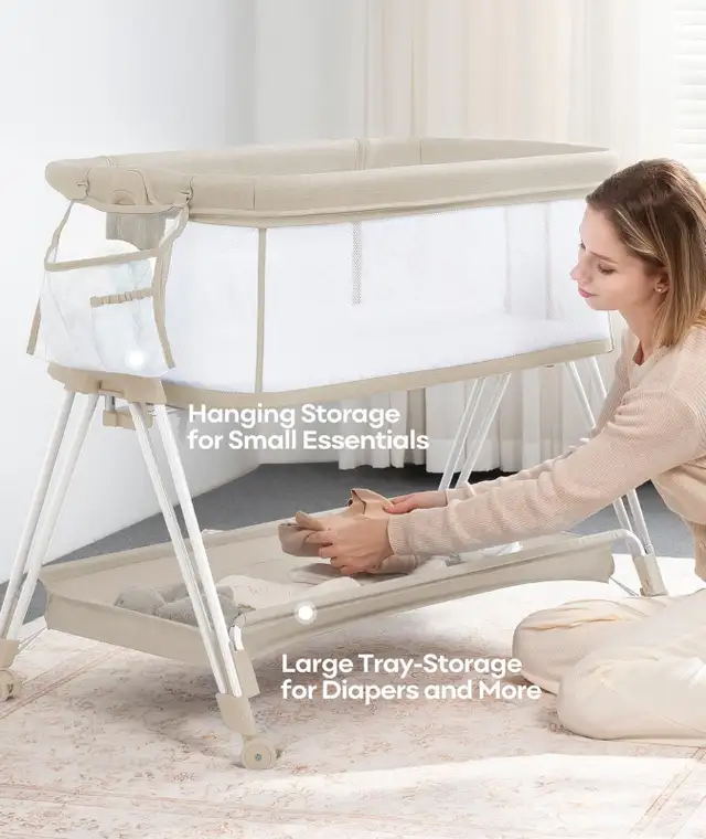 New Bedside Bassinet ,4-Side Mesh Sleeper Wheels and Storage in Other in City of Toronto - Image 4