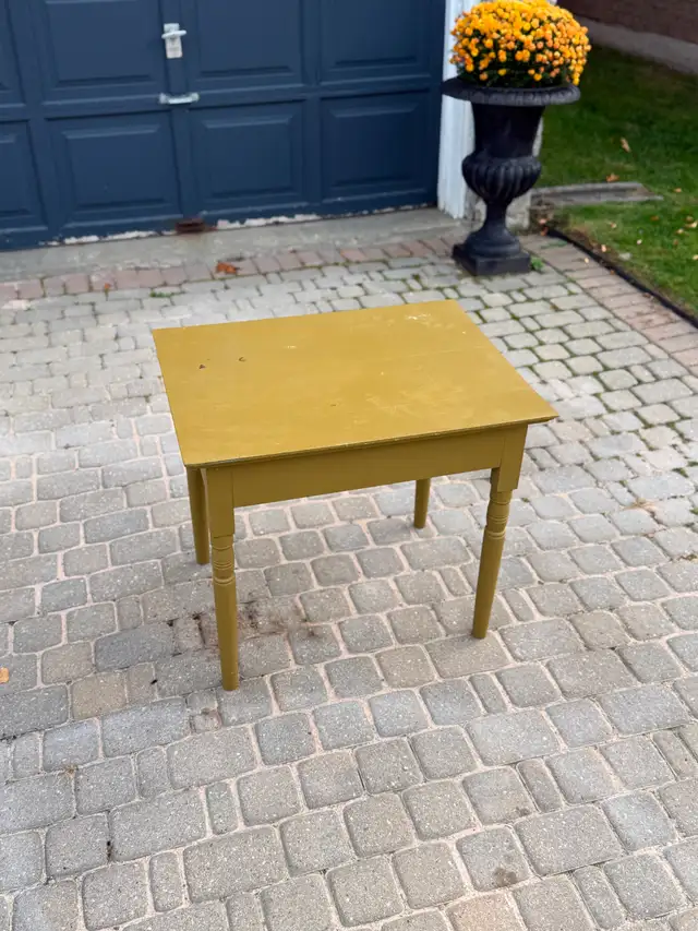 Painted Side Table - Mustard Yellow, Turned Legs, 28 x 22 in.