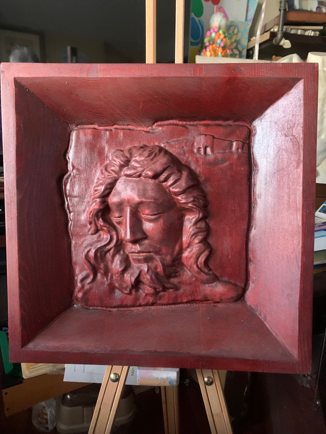 Beautiful Hand carved Jesus with custom frame in Arts & Collectibles in Calgary