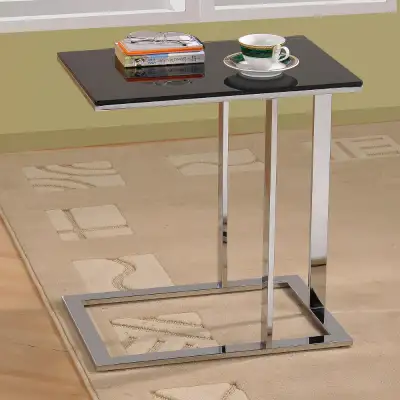 ACCENT TABLE WITH BLACK TEMPERED GLASS AND CHROME !, View more