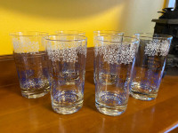 Set of 6 Vintage Highball Glasses Tumbler Blue White Gold Design