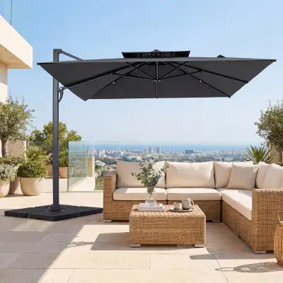 large patio umbrellas ottawa PHI VILLA 15ft Outdoor Umbrella with Base Included, Beige adjust 360 degrees as you like Umbrellas  Porch and Patio