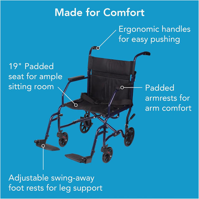 New Carex Transport Wheel Chair Large 19" seat Light in Health & Special Needs in Markham / York Region - Image 4