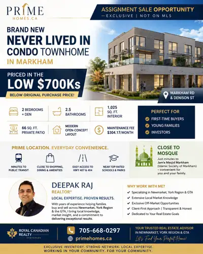 Brand New Assignment Sale | Markham Condo Townhome Rare opportunity to purchase a brand new, never l...