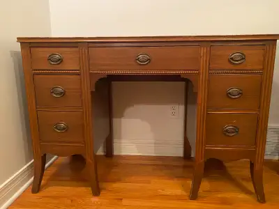 LOVELY SOLID WOOD ANTIQUE DESK AND STOOL, View more