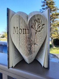 Mom With a Rose, Hand Cut and Folded Inside A Hard Cover Book
