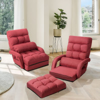Floor Armchair w/ Lumbar Pillow & 6-position Adjustable Back Red