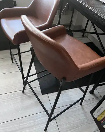 Set of 2 Camel Brown Faux Leather Counter Stools, View more
