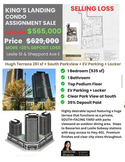 DISTRESSED ASSIGNMENT SALES - 1 Unique Bedroom (796sf) KING’S LANDING + EV PARKING + LOCKER Address:...