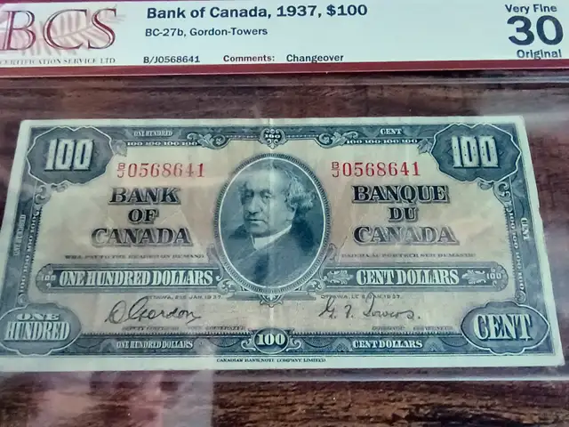 1937 Canada $100 Banknote. Certified. in Arts & Collectibles in Edmonton - Image 2