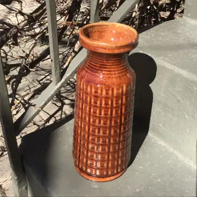 Vintage brown (possibly West German?) mid-century ceramic vase. Large size - approximately 11 1/2" t...