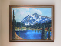 Vintage MCM Oil on Canvas "Mount Rainier" Painting by B.Barnes