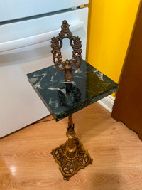 Vintage Art Deco Iron Pedestal with Marble Top Side Table Stand
