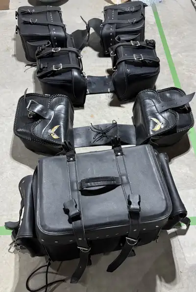 3 MOTORCYCLE Leather Saddlebags available below: Touring. Willie & Max Black Magic, Milwaukee. GOOD...