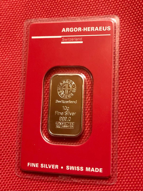 10 gram Argor-Heraeus (Switzerland) 999 Fine Silver Bars in Arts & Collectibles in Oshawa / Durham Region - Image 2