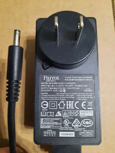 For sale a Parrot drone OEM charger this has a 3.4mm round plug. Model CHA076002 Class 2 for Li-Po b...