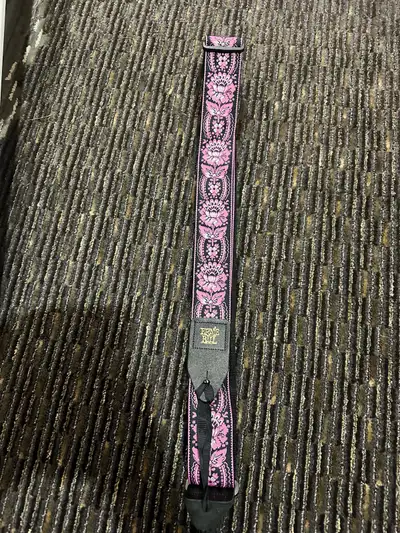 PINK BLACK FLORAL GUITAR STRAP , View more