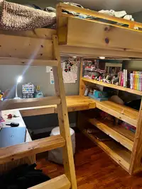 Double Loft Bed With Desk, Shelving, Cubbies