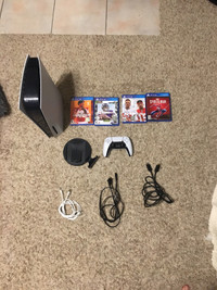 PS5 with controller and 4 games with all necessary cables 