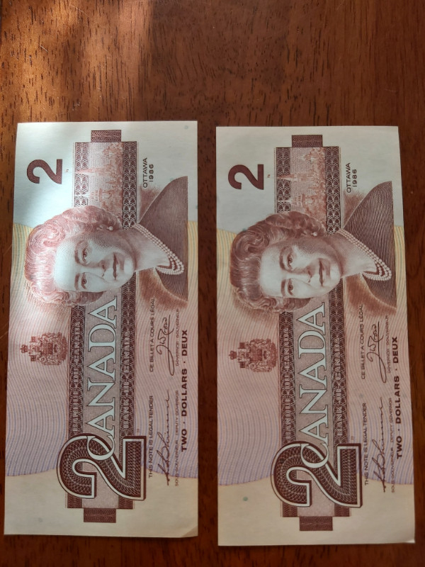 2 B of C 1986 $2 Bills Thiessen Crow BUL 5573782   & 83 (In Seq) in Arts & Collectibles in Saint John - Image 4