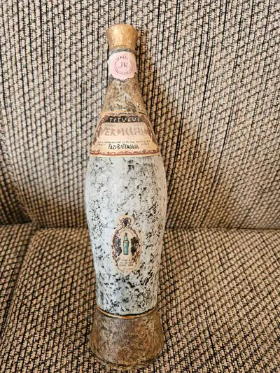 Vintage Italian Clay Ceramic Wine Bottle Titulus- 24k gold ,Turquoise Accents & Roman Men. Hight mea...