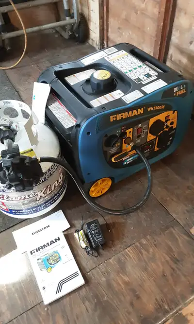 For sale $650. Firman 3200ie dual fuel inverter generator, run on gas or propane, perfect for emerge...