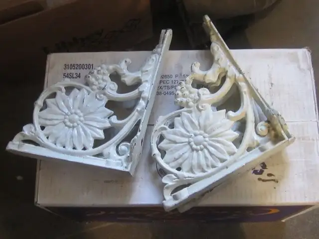 PATENT 1903 HEAVY CAST IRON SHELF BRACKET PAIR $50.00 EA.