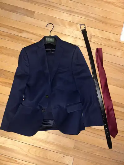 Boys dark navy suit, shirts, belt tie (age 10 to 12), View more